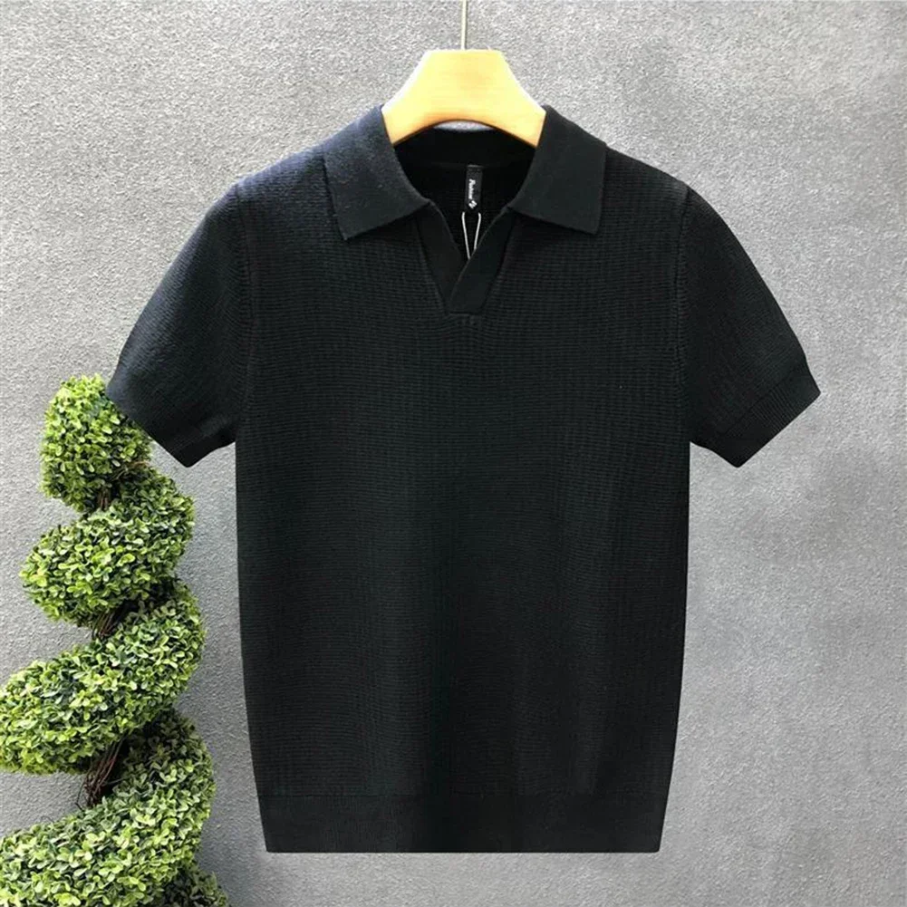 

Casual Short Sleeve Lapel Knit Top Casual Summer Look XL 2XL Solid Color Summer Clothing Casual Polyester Fabric