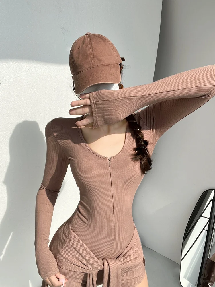 韓国風漫画風カーブロングレッグラップウエストベルト付きツーピーススーツ風レディース秋冬セクシーなワンピースパンツ