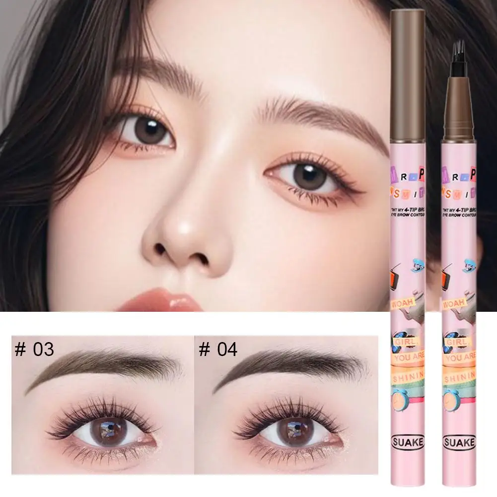 Penna per contorno sopracciglia marrone nero, tratti di sopracciglia precisi a 4 punte, simili a capelli con matita per sopracciglia dall'aspetto trucco naturale Y9V7