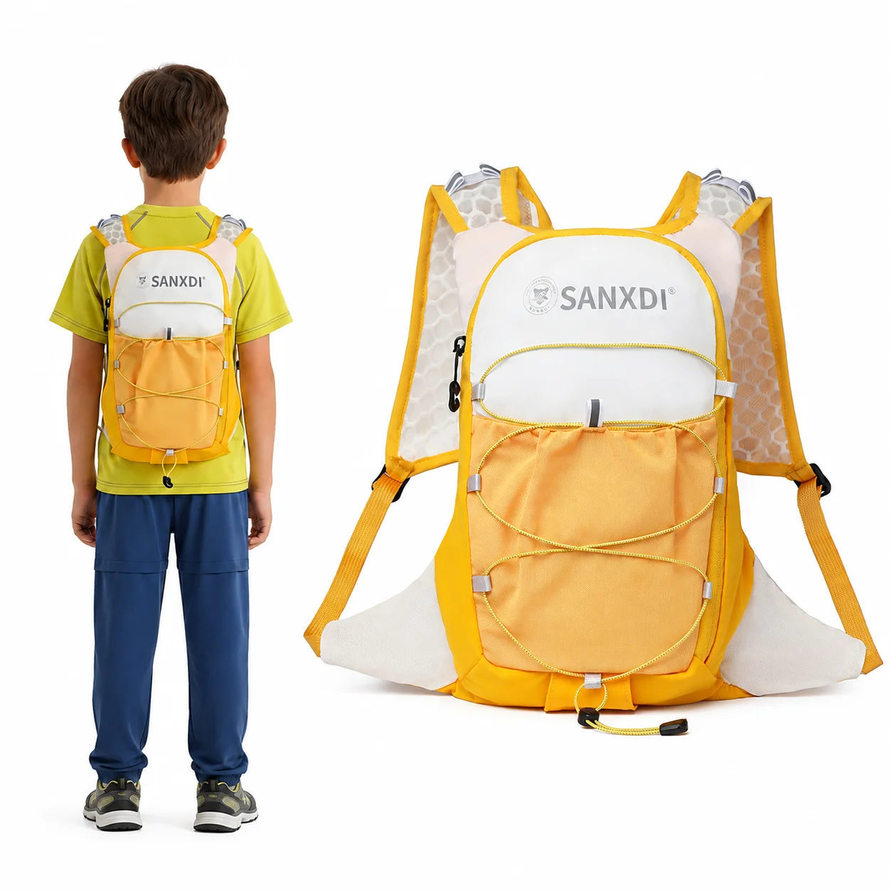 SANXDI Kids Lightweight Trail Running Vest Backpack 5L Elastic Fabric Mesh Hiking Sports Pack for Boys Girls Outdoor Activities