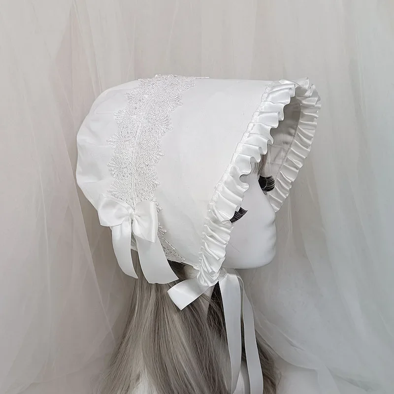 Women Pilgrim Victorian Bonnet Hats Vintage French Style Lolita Maid Cosplay Hat