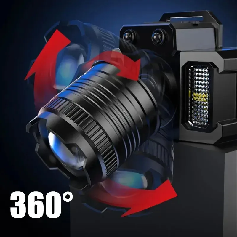 LED Sensor Headlamp 360° Adjustable Angle Zoomable Powerful Camping Search Light with 5 Styles for Outdoor Work Emergency