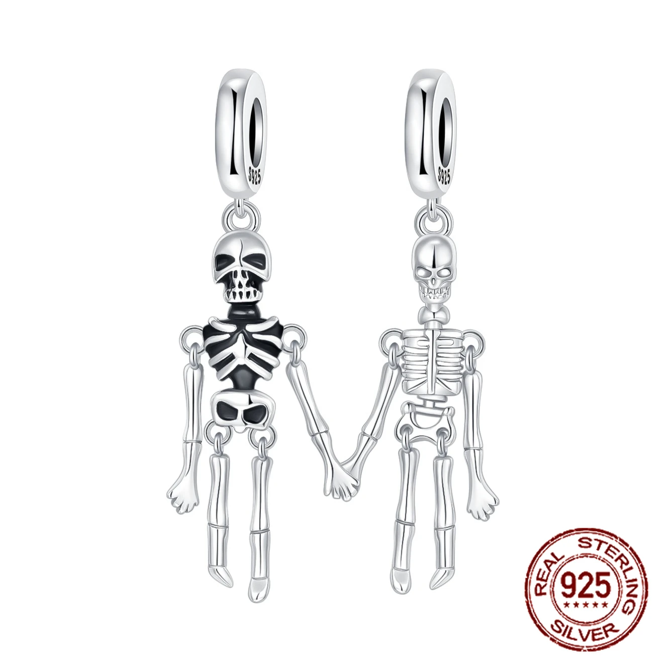 

925 Sterling Silver Día De Muertos Gothic Style Skeleton Pendant Charm Fit Original Charms Bracelets Women DIY Jewelry Gift