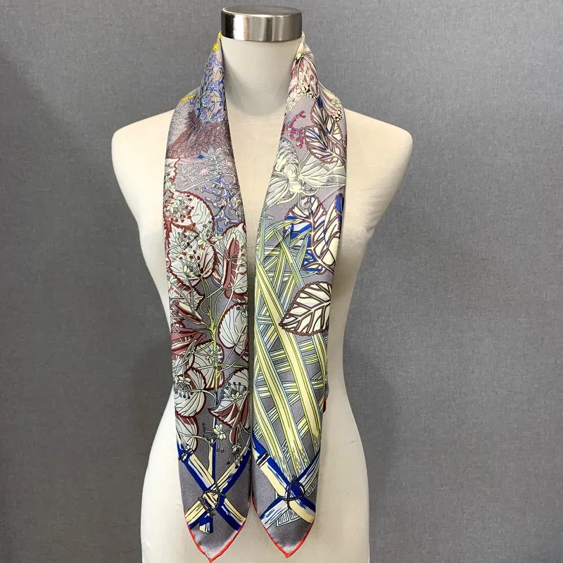 Heavy 100% Twill Silk Scarf Neckerchief 18MM Double Sided Printing Womens Square Fashion Silk Scarf Shawl 88x88CM