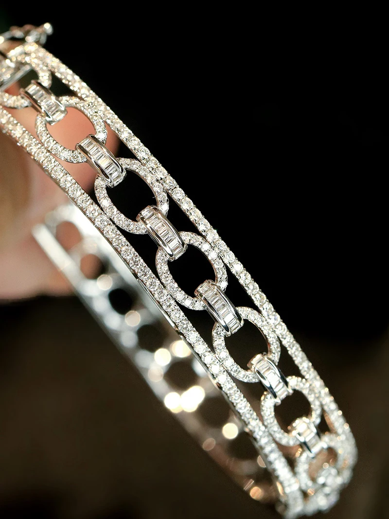 LUOWEND 100% 18K White Gold Bangle Luxury Fashion Design OL Style 2.0carat Real Natural Diamond Bangle for Women Fine Jewelry