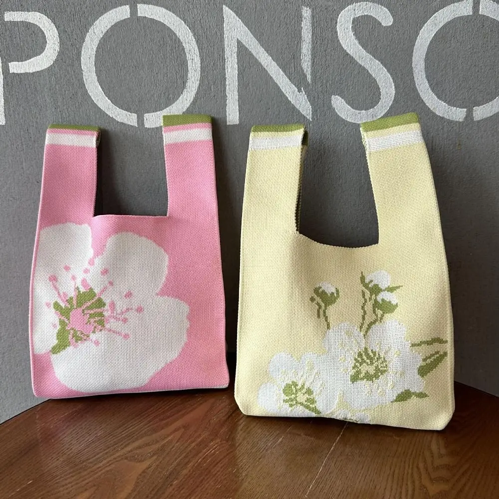 Large-capacity Flowers Knitted Bag Women's Shopping Bag Versatile Tote Bags Small Fresh Handbags Wedding Candy Packaging Bags