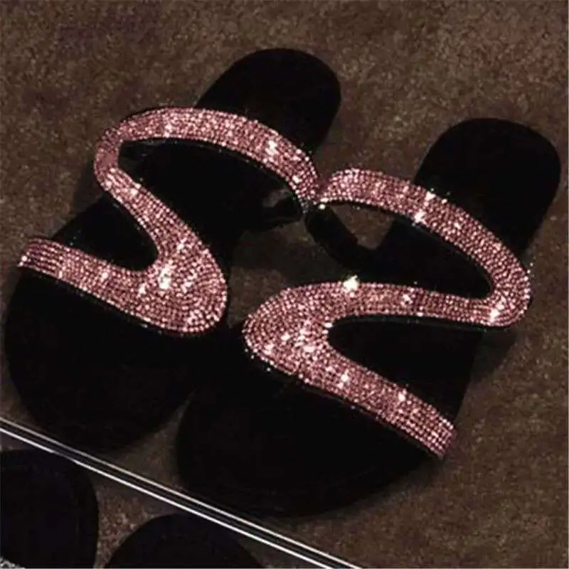 Sandalias con diamantes de imitación para mujer, Chanclas de playa para exteriores, cómodas, de talla grande, 2024