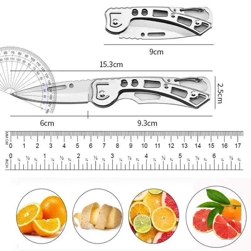 Fruit Knife Folding Pocket Knife Stainless Steel Mini Fruit Knife Non-slip Handle with Keychain Knife for Kitchen Accessories