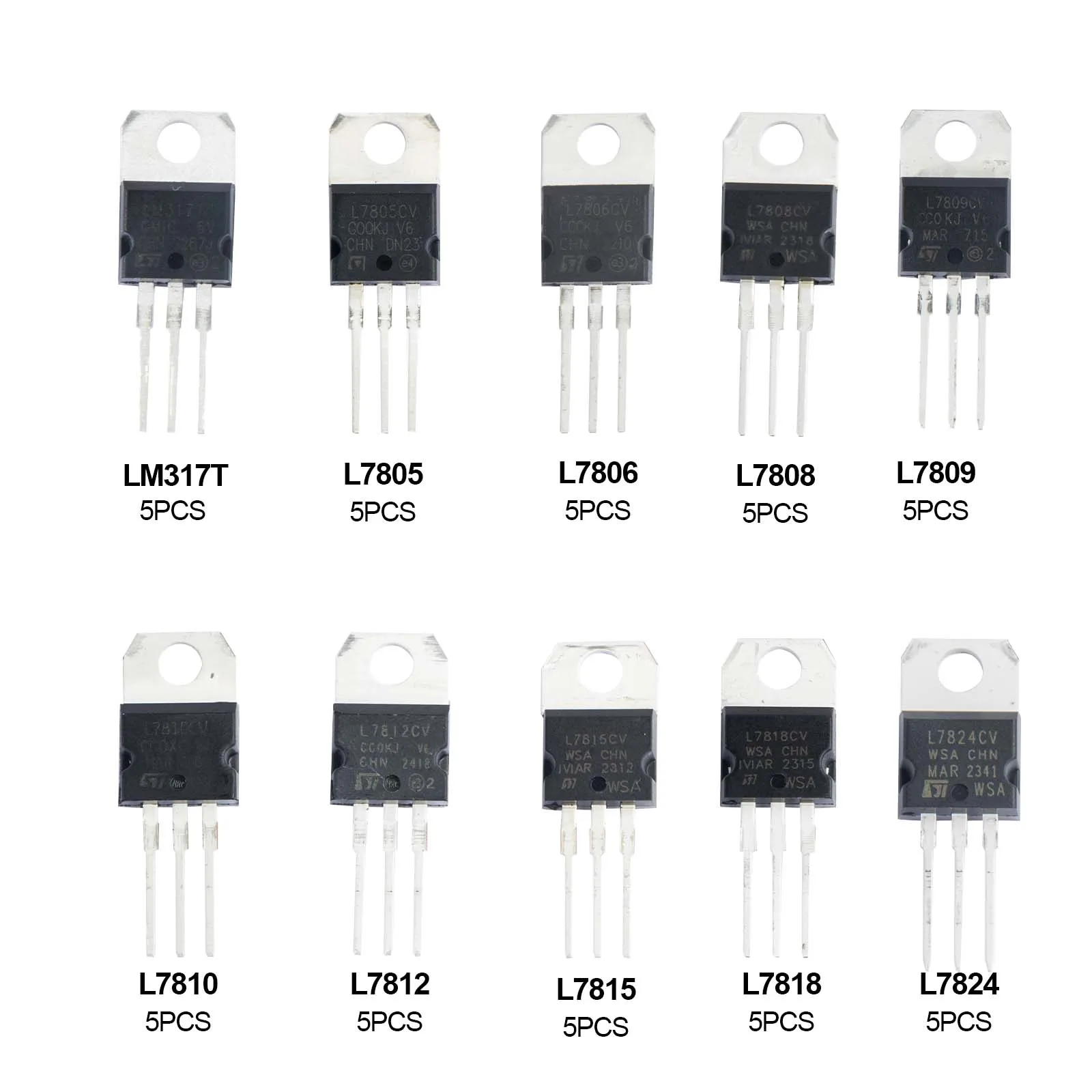 50pcs 전압 조정기 키트 10 값 T0-220 Stabilivolt LM317T L7805 L7806 L7808 L7809 L7810 L7812 L7815 L7818 L7824