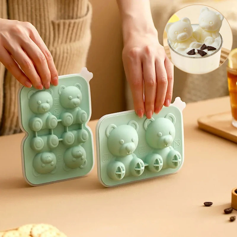 1/3/5PCS 4-piece Teddy Bear Ice Cube Molds Silicone Ice Cube Home Ice Cream Ice Ball Ice Box Cute Bear Ice Cube Tray