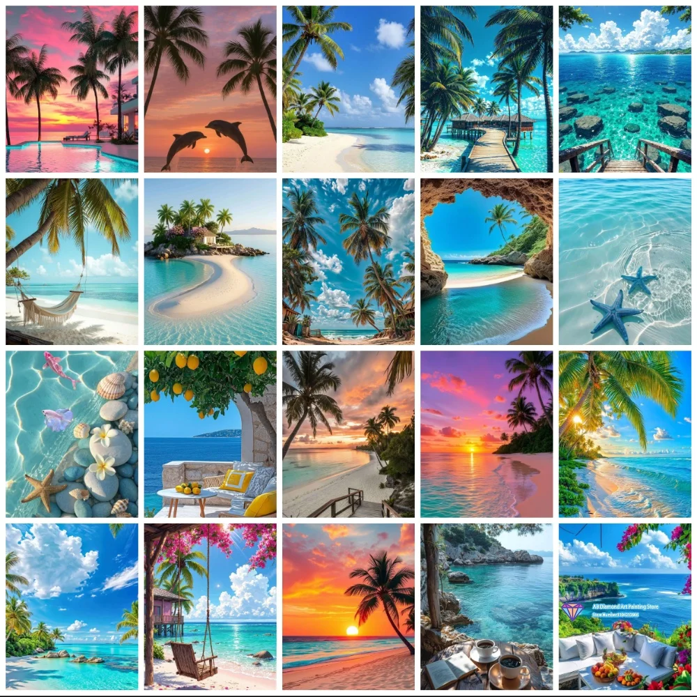 Beach And Sea View eautiful Natural Scenery Square Round Diamond Painting Kit 5D DIY Diamond Art Gift Crafts Home Decor Gift
