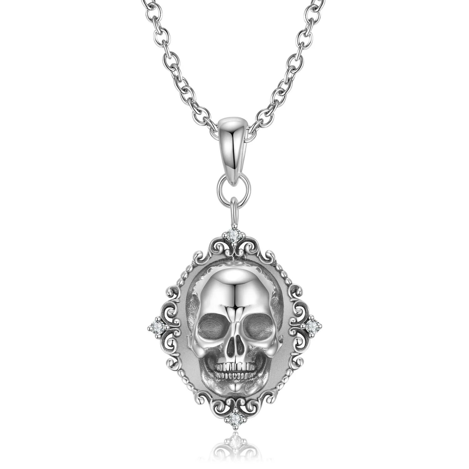 Skeleton Portrait Pendant Necklace Sterling Silver Exquisite Embossed Personalized Men's and Women's Necklace Ornaments