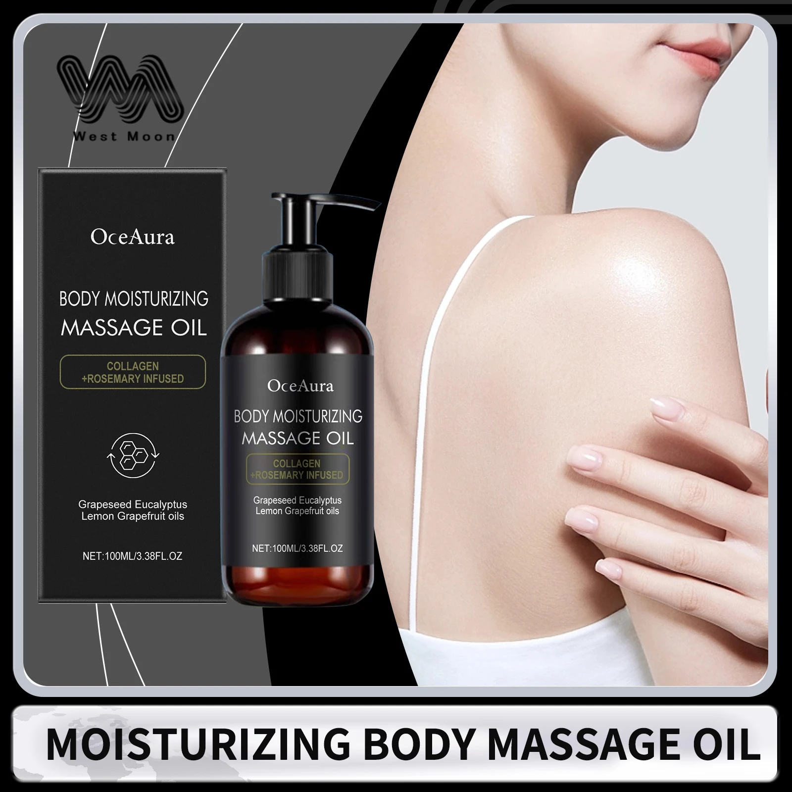 Feuchtigkeitsspendendes Körpermassageöl, nährend, glättend, reduziert Trockenheit, Rosmarinöl, erhellt sanfte, straffende Körper-Spa-Hautpflege