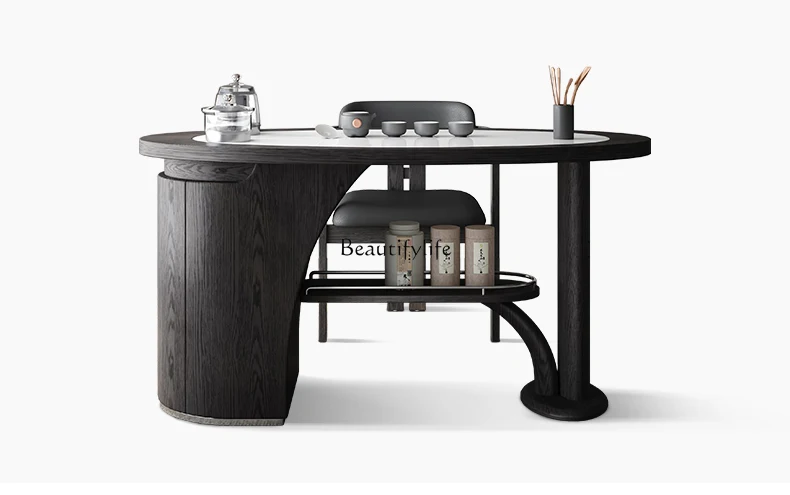 

-Italian solid wood tea table minimalist high-end rock slab small tea table balcony