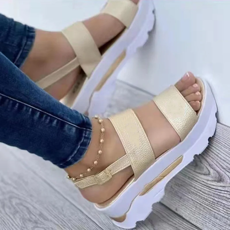 Sandalias de cuña ligeras para Mujer, zapatos de plataforma con tacones, calzado informal de verano