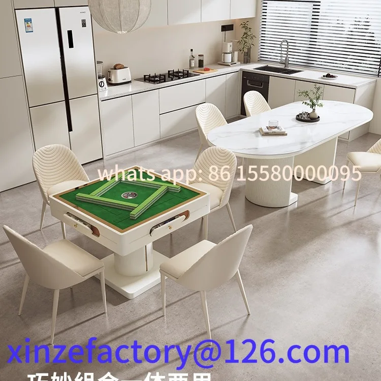 Tavolo da pranzo Mahjong automatico personalizzabile per la casa, ardesia semplice moderna a doppio scopo