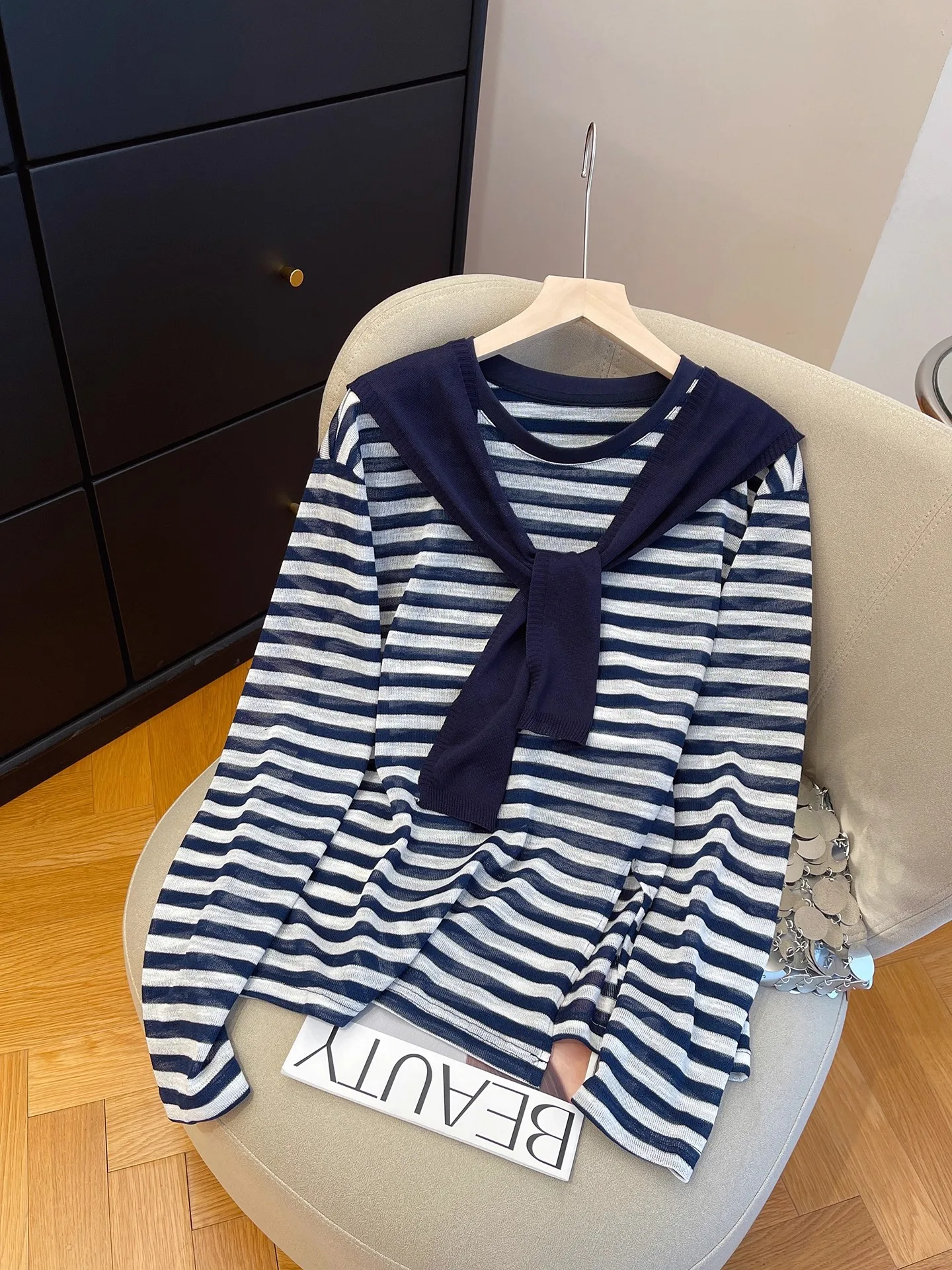 

plus Size 300 Pou Korean Striped oulder Wrap Two-Piece Set Long Sve T-irt Women's Early Autumn Versatile Casual Top