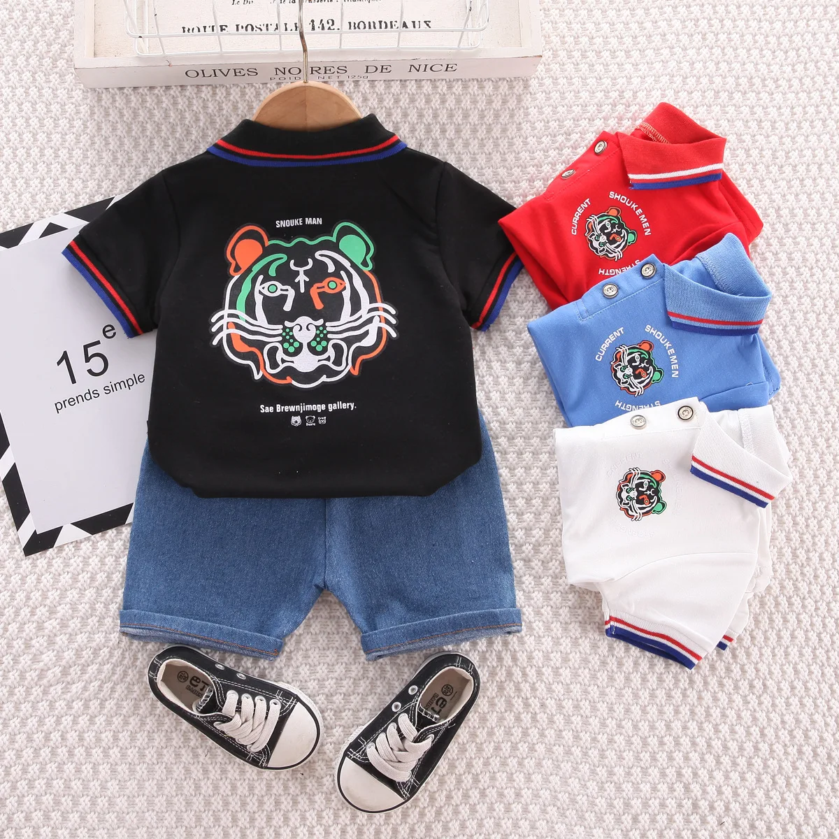 Toddler Boys Summer Clothing Sets Baby Boy Clothes 12 to 18 Months Cartoon Tops and Denim Shorts Korean Style Outfit for Kids