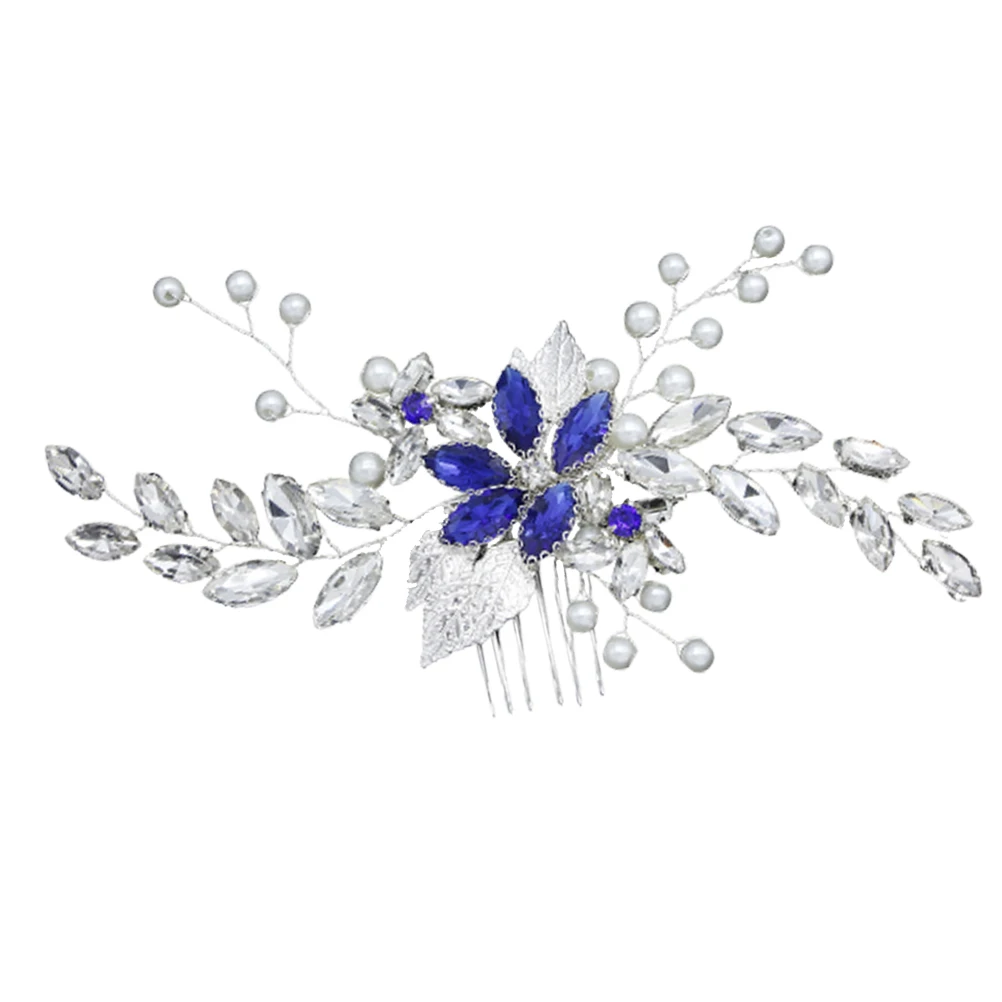 

Pearl Blue Comb Hair Accessories Bridal Bridesmaid Girls Rhinestone Hairpins Handmade Headdress Women Headwear