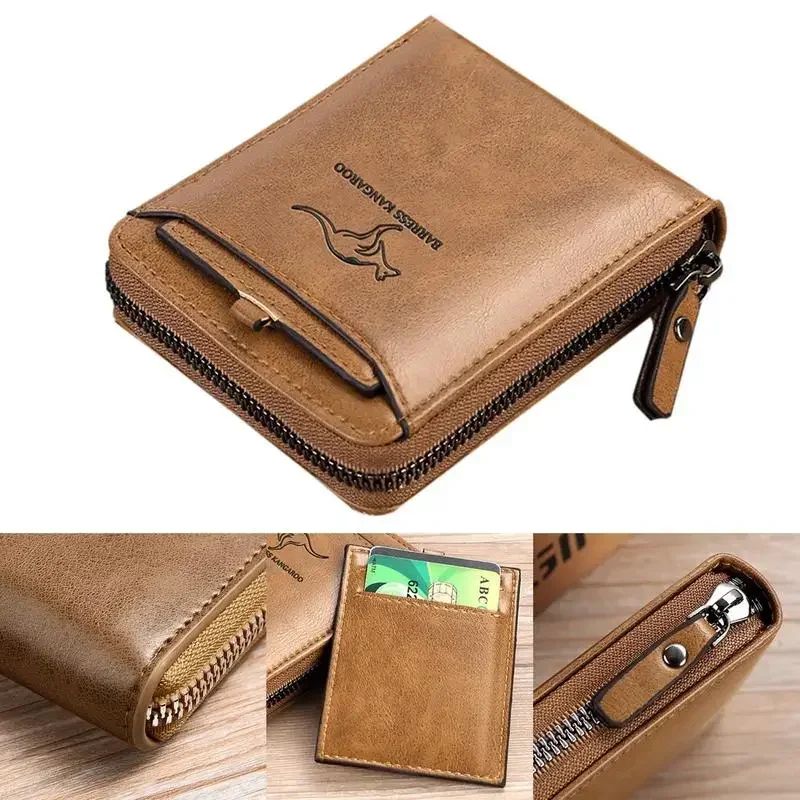 Men Leather Wallet Zipper Business Credit Card Holder RFID Blocking Pocket Coin Purse Wallet Male Genuine Leather Wallet For Men