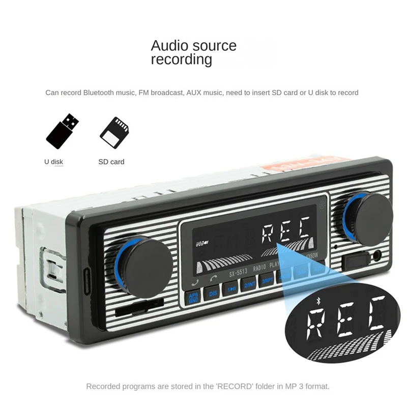 4-Channel 60W Bluetooth Car Radio Car MP3 Player Plug-in U Disk Car Radio with Wiring Protection Function for Car [CAAEE-]