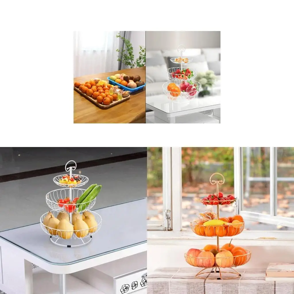 F19B 3 Tier Wrought Iron Wedding Vegetable Bread Cupcakes Holder 4 Colors