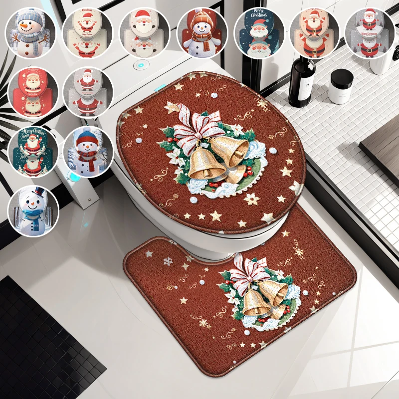 2pcs Christmas Toilet Cover Lid set Christmas Party Decorations Toilet Seat Lid Cover Snowman Santa Elk Toilet Bathroom mat