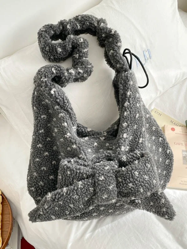 

Корейская большая сумка Sle Plu, женская сумка через плечо, большая вместительная сумка, теплая сумка с меховым узлом, мягкая квадратная сумка в стиле авпа