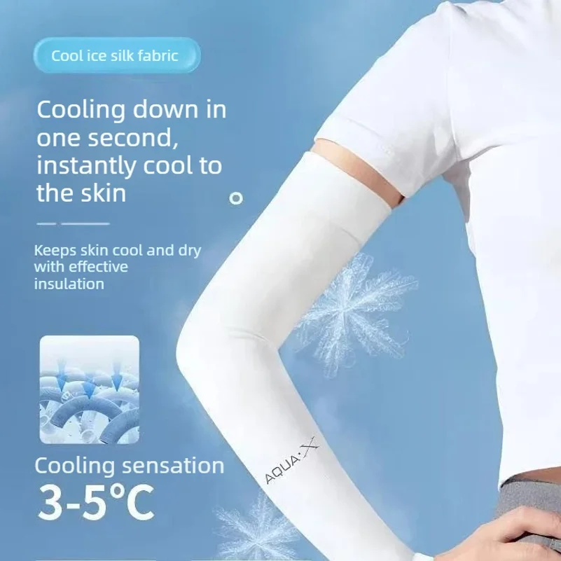 Anti-UV Arm Covers for Men Women Cycling Fingerless Gloves Summer Sport Ice Silk Cool Scarf Silk Elastic Arm Covers Driving