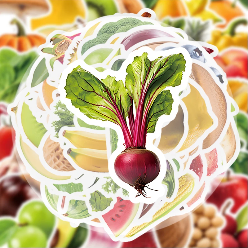 50 Fruit and Vegetable Doodle Stickers, Suitable for Water Bottles, Laptops, Phone Decorations, Suitcases, Skateboards, Guitars, Gift Boxes, Party Decorations, Holiday Gifts