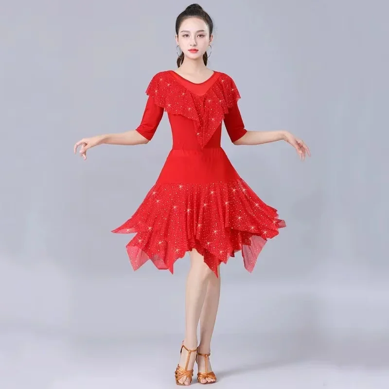 

Customized Latin Dance Skirt for Women New Style Comfory Soft Ballroom Dance Dress Waltz Dance Wear Suit Irregular Skirt Hem