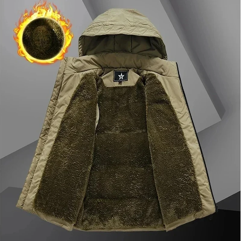 

Men's Vest Coat Winter Windbreaker Fashion Sleeveless Jacket Waistcoat Thick Warm Fleece Workwear Tops Detachable hat Cargo Vest
