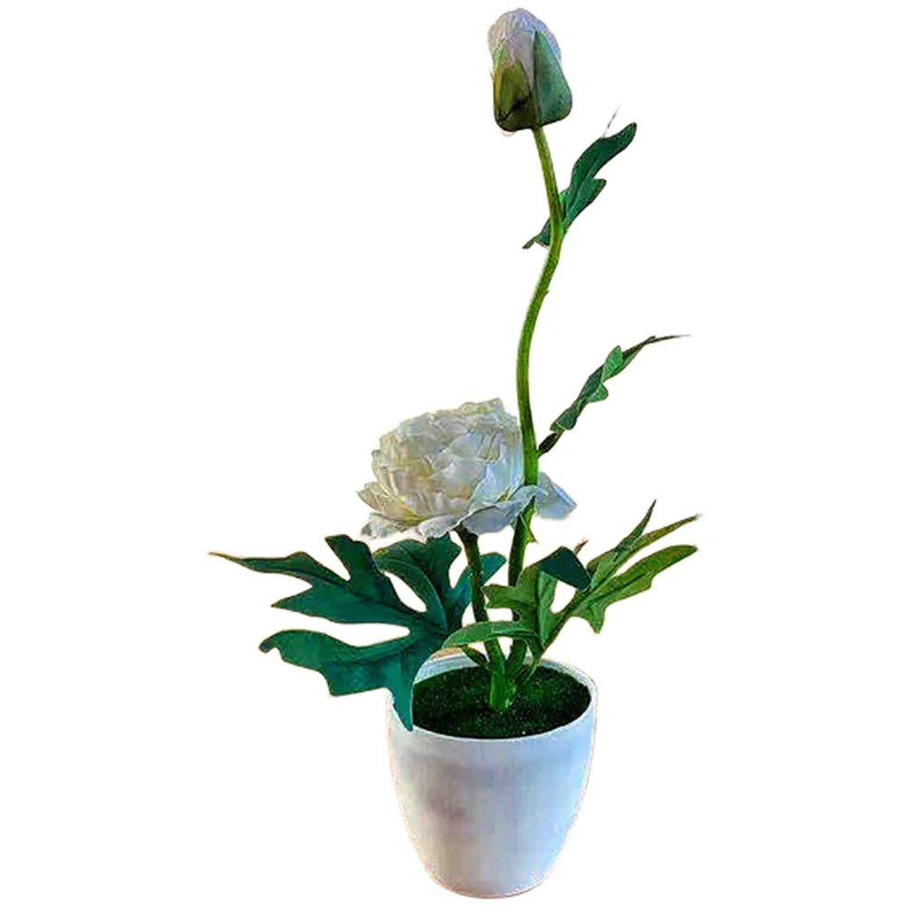 Potted Artificial Peony Silk Flower Hydrangea Style Rose for Indoor Decor Table Shelf Office 31cm Tall Low Maintenance No Water