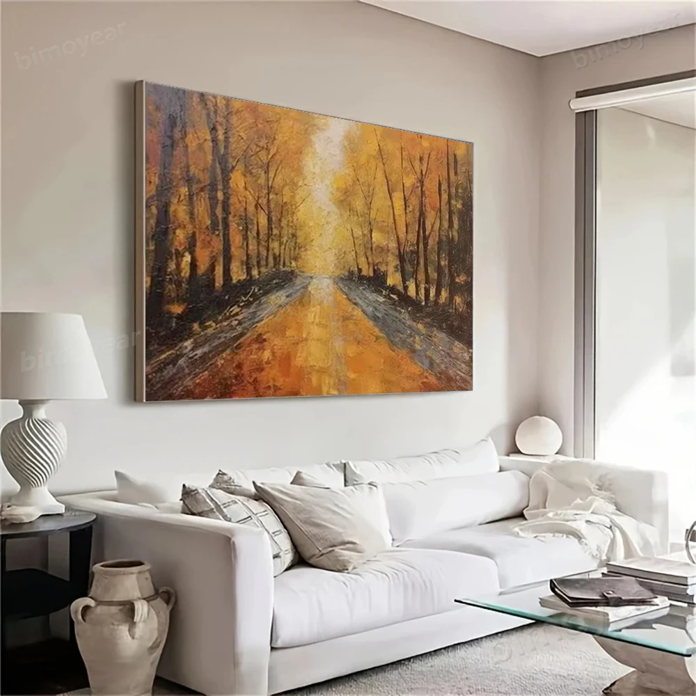100% رسمت باليد مجردة النفط اللوحة الرجعية جدار صورة فنية على قماش البني الغابات جدارية لغرفة المعيشة ديكور المنزل الطلاء
