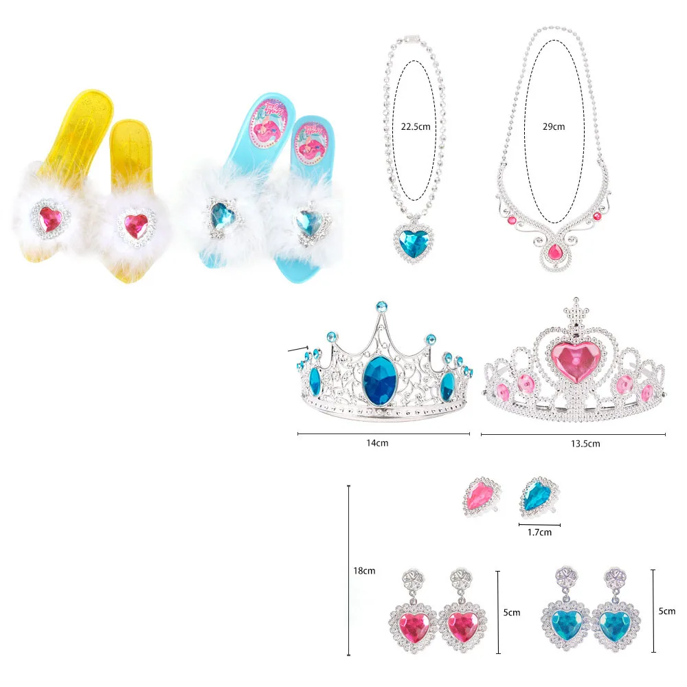 Kids Girl Princess Play House Dress Up Toy Cute Girl Exquisite Accessories High Heels Crown Necklace Earrings Party Cosplay Toy