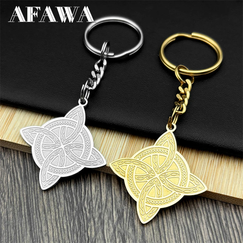 

Punk Celtic Witch Magic Knot Lucky Key Chains for Women Stainless Steel Gold Color Wicca Keyring Jewelry llavero personalizado