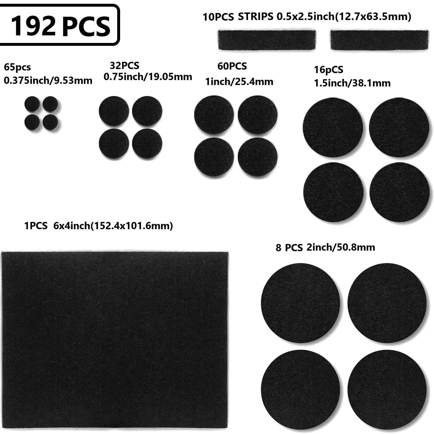 192 Pcs Felt Furniture Pads for Hardwoods Floors, Self Adhesive Cuttable Chair Felt Pads