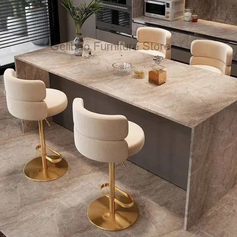 Stools Ergonomic Bar Gold Nordic Minimalist Leg Backrest Relaxing Counter Bar Chairs Adjustable Soft Sillas De Bar Furniture