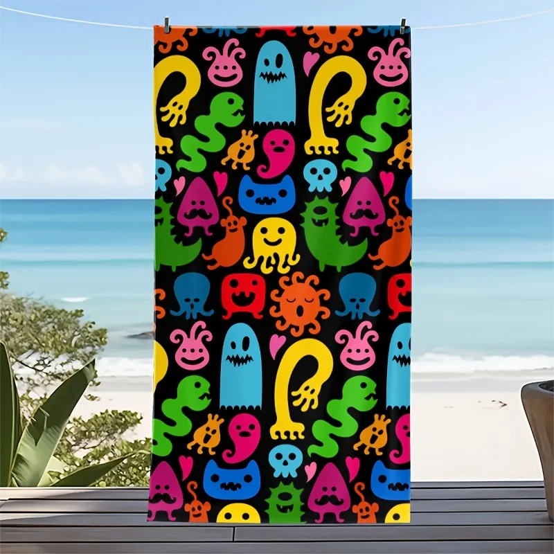 1pc Colorful Monster Print Beach Towel – Fun Cartoon Design, Quick Dry, Absorbent for Beach & Party Use 90x180cm(35x71in)