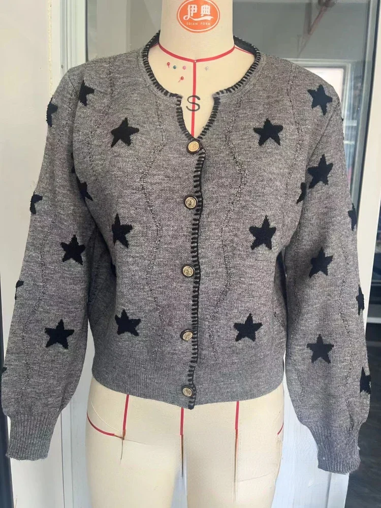 Korean New V-neck Star Clothing Cardigan Knitting Sweater Korean Version Clothing Jacket Casual Coat Female Winter Short Tops