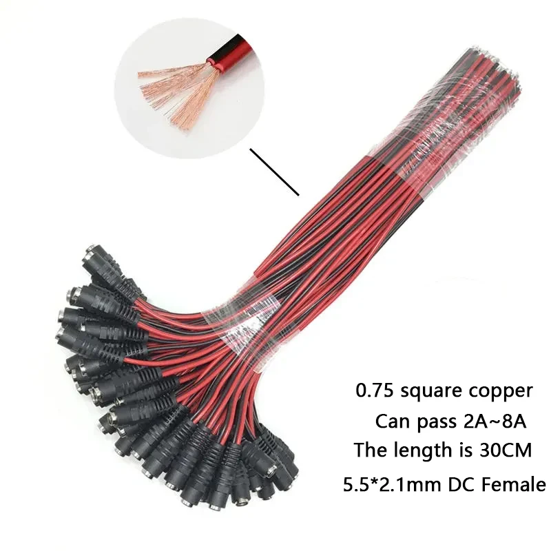 

Plug Wire 2pin Adapter Cable 5.5*2.1mm 2 Pins Jack TV LED Tape Strip Light 10pcs Male Female DC Power Cable Connector 5.5x2.1mm