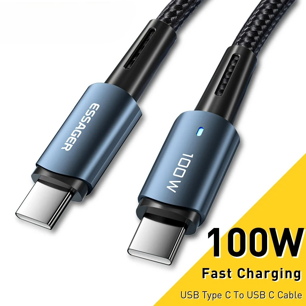 Essager PD100W 60W USB Type C To USB C Cable Cord Fast Charger QC 4.0 Wire For Xiaomi Poco Laptop Samsung Huawei Phone Charging