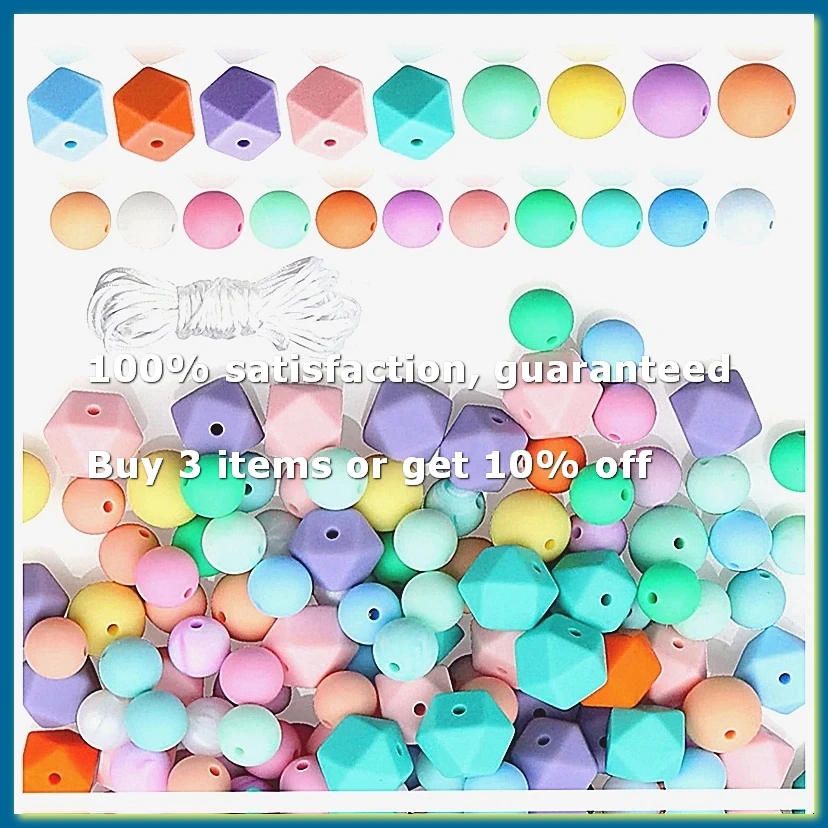 ●Silicone Beads, Silicone Loose Beads for Keychain Making Round Rubber Beads Polygonal for DIY Necklace Bracelet Jewelry-ROWI