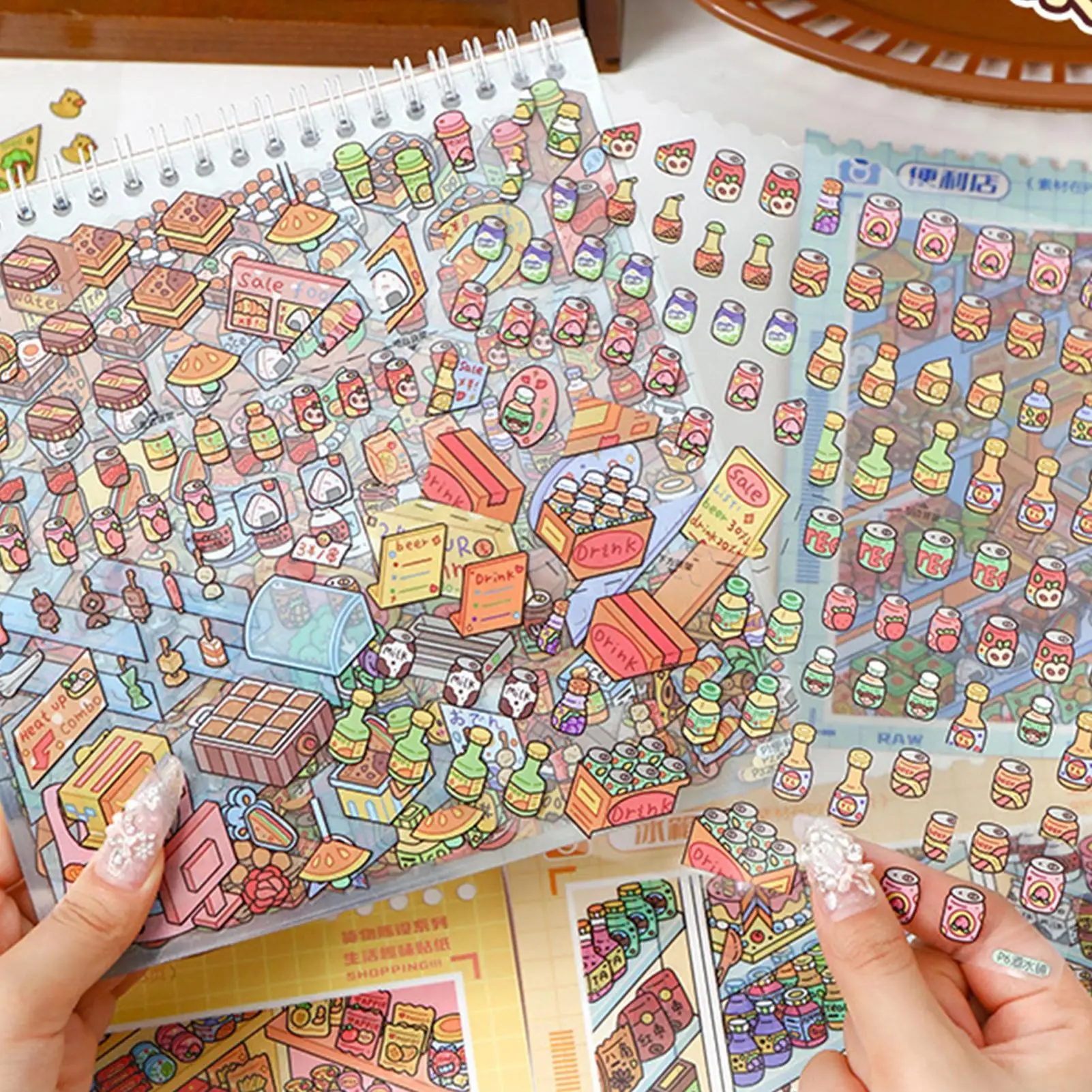 Scene Sticker Book Miniature Shop Scene Stickers DIY Cartoon Decals Sticker Set for Kids Craft Home Family Activity Party Favors