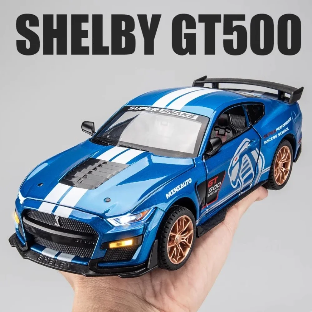 Ford Shelby GT500 a escala 1:32, coche de juguete de simulación fundido a presión de aleación, modelo de sonido, luz, modelos de vehículos extraíbles para regalo de colección de niños