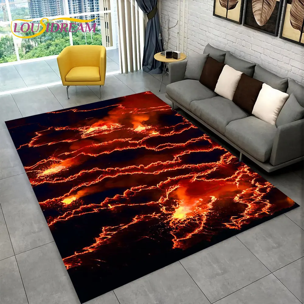 3D Volcano Lava Magma Area Rug Large,Carpet Rug for Living Room Bedroom Sofa Doormat Decoration,Kid Play Non-slip Floor Mat Gift