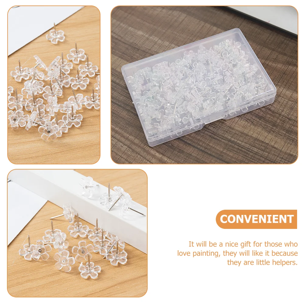 100 Pcs Transparent Flower Pushpin Thumbtacks Accessories Daily Use Map Supplies Reusable Delicate Multi Function