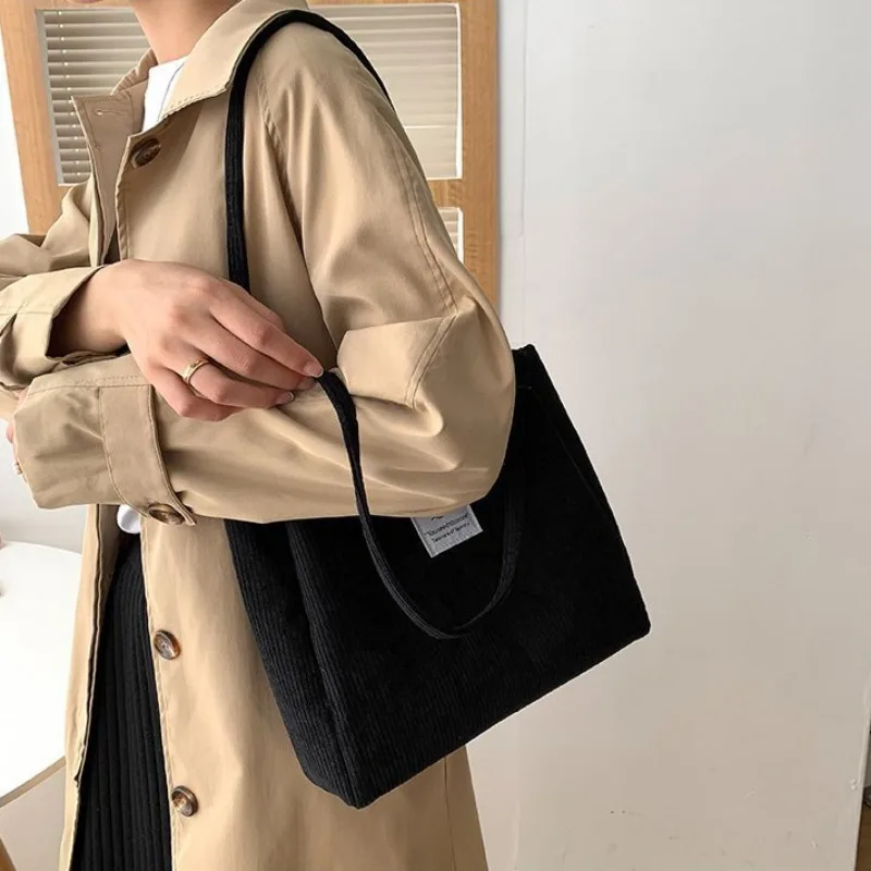 Corduroy Korean Tote Bag for Women\'s Fashion Large Capacity Handbag Student Commuter Shoulder Bag Designer Bags Canvas Bag