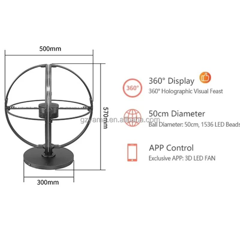 Digital signage and display, interactive 50cm holographic LED 360-degree 3D holographic LED fan ball