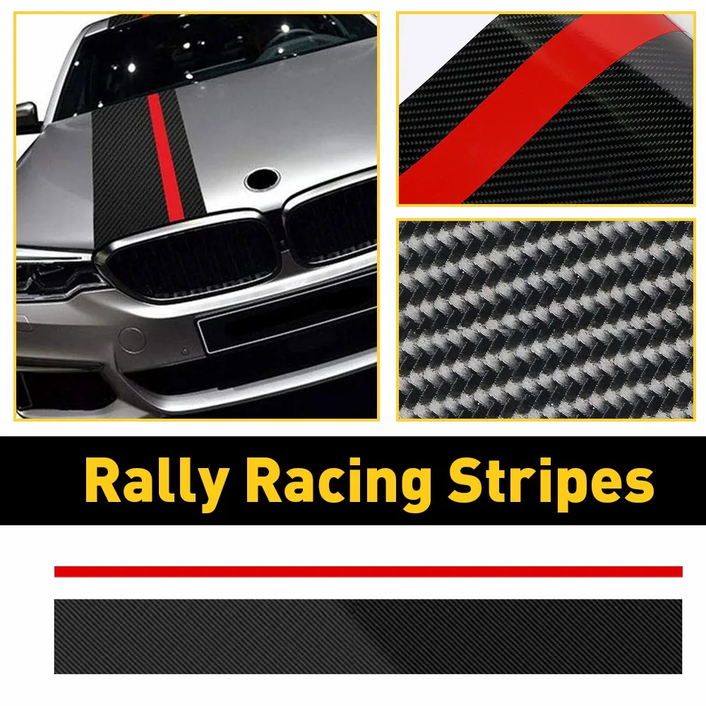 

1pcs 5D Carbon Fiber Car Rally Racing Stripes Front Hood Decal Wrap Sticker Portable Wrap Styling Accessories Car Racing Stripes